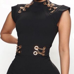 Black Jumpsuit with Gold Chain Accents